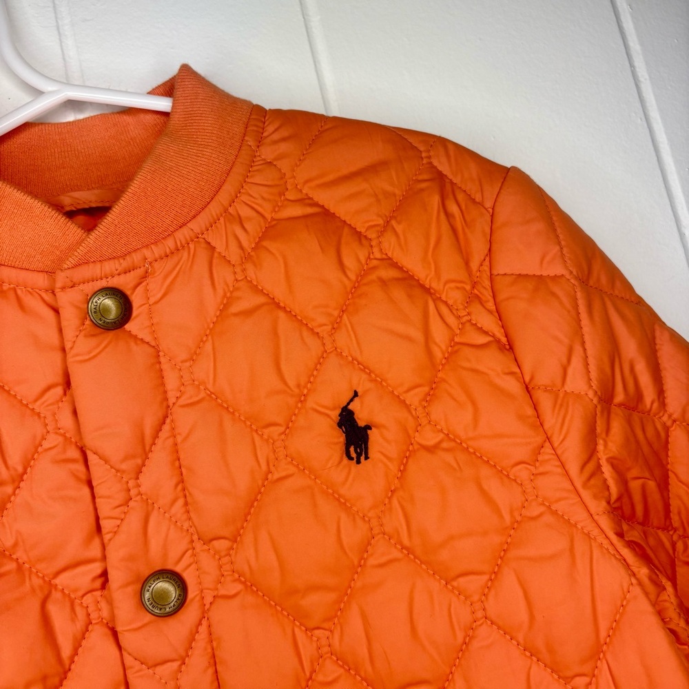 POLO Ralph Lauren Kid’s Size 7 Orange Quilted Lightweight Jacket Spring Logo - Picture 4 of 8